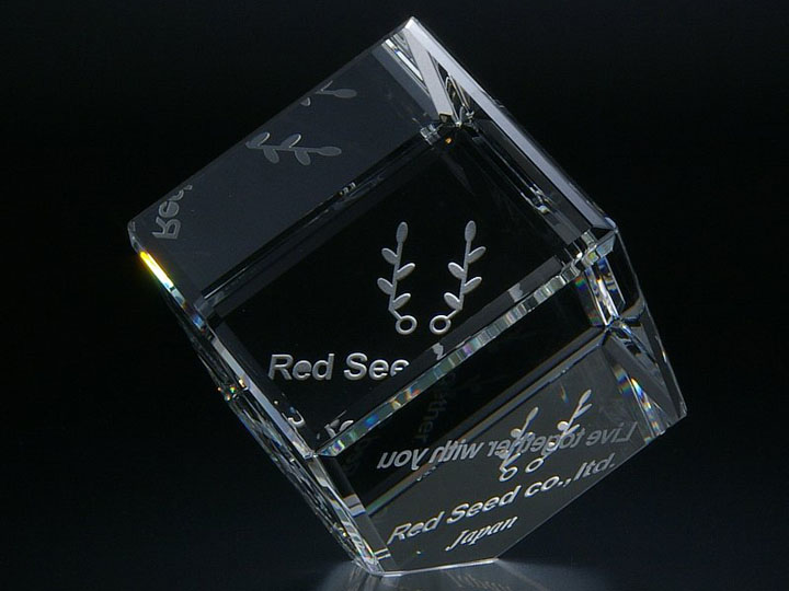 【クリスタルガラス記念品】キュービック・クリスタル・オーナメント（小サイズ）CO-555