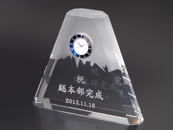 【クリスタルガラス記念品】富士山クリスタル時計オーナメント