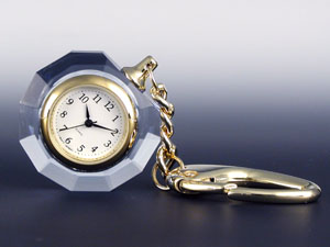 【クリスタルガラス記念品】クリスタル時計キーホルダー　CCKEY-36x10BLUE