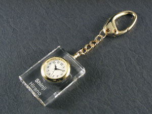 【クリスタルガラス記念品】クリスタル時計キーホルダー　CCKEY-45×10