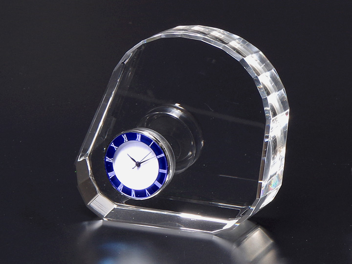 【クリスタルガラス記念品】クリスタル時計オーナメント　青時計(小) 4MWC-1-BLUE
