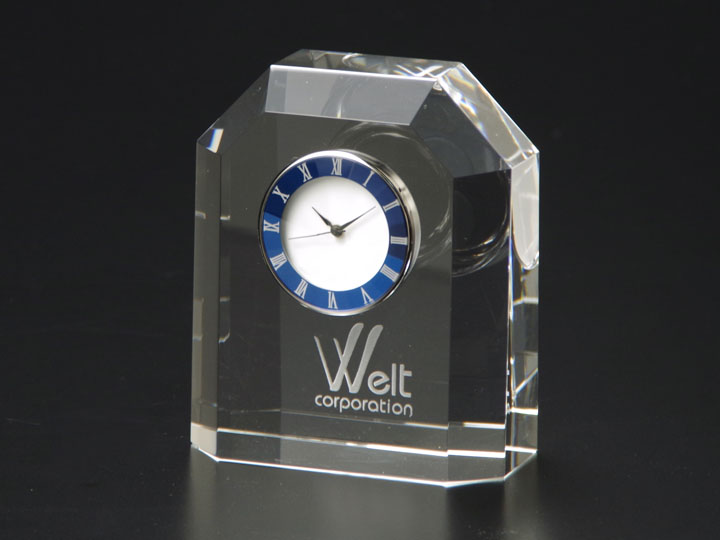 【クリスタルガラス記念品】クリスタル時計オーナメント 青時計(小) COWC-1-BLUE