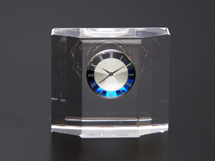 【クリスタルガラス記念品】クリスタル時計オーナメント 青時計(小)　COWC-2-BLUE
