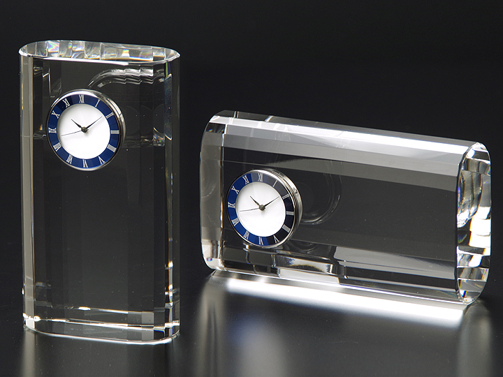 【クリスタルガラス記念品】クリスタル時計オーナメント 青時計(小)　COWC-60×105-BLUE