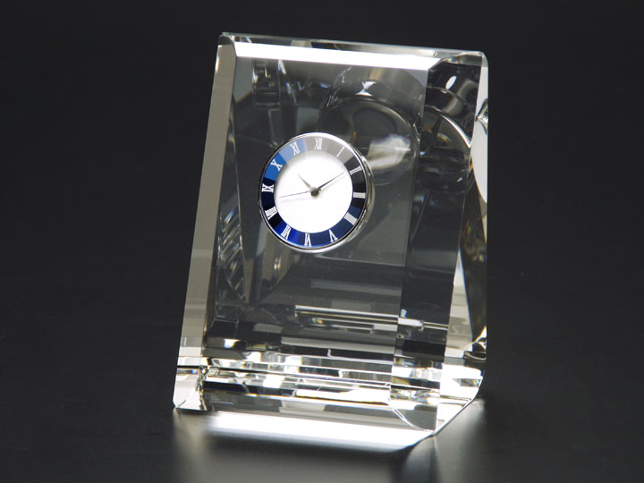 【クリスタルガラス表彰記念品】クリスタル時計オーナメント<br />COWC-90x70-BLUE<br />￥11,500