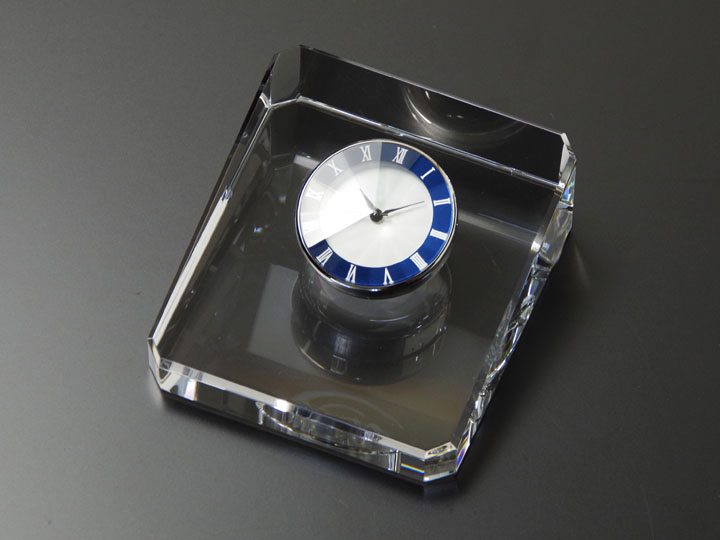 【クリスタルガラス記念品】クリスタル時計オーナメント 青時計(小)　CPWC-1-BLUE