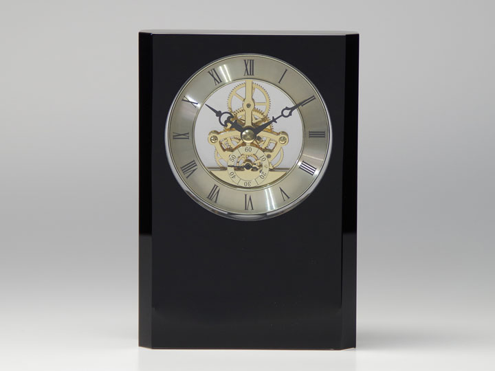 【クリスタルガラス表彰記念品】スケルトン時計オーナメント<br />SC-165x115 BLACK<br />￥33,000