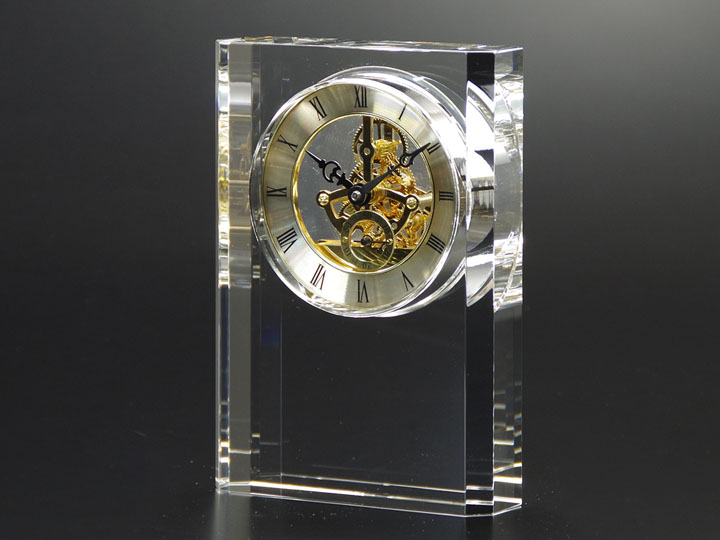 【クリスタルガラス記念品】スケルトン時計オーナメント