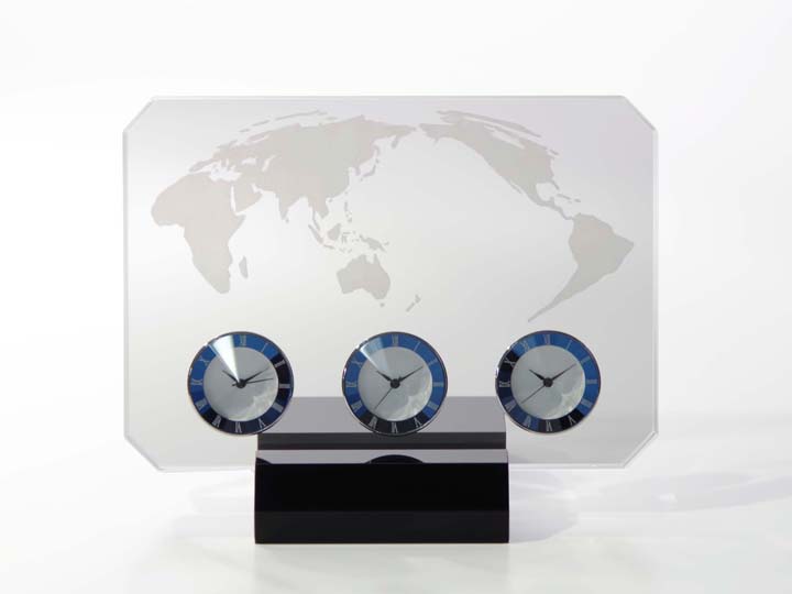 【クリスタルガラス記念品】Crystal World Clock COWC-15EC-28.4-BLUE