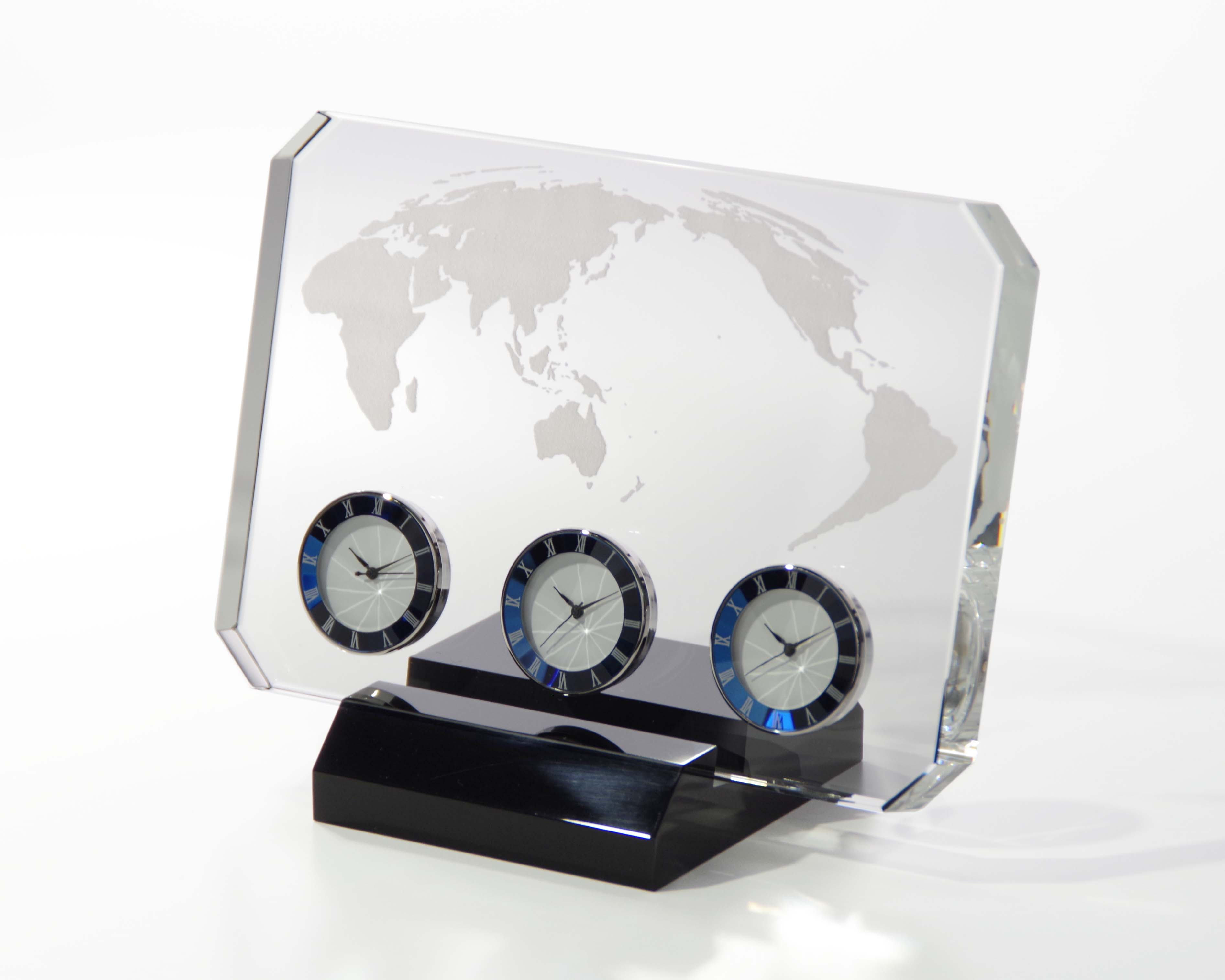 【クリスタルガラス記念品】Crystal World Clock COWC-15EC-28.4-BLUE