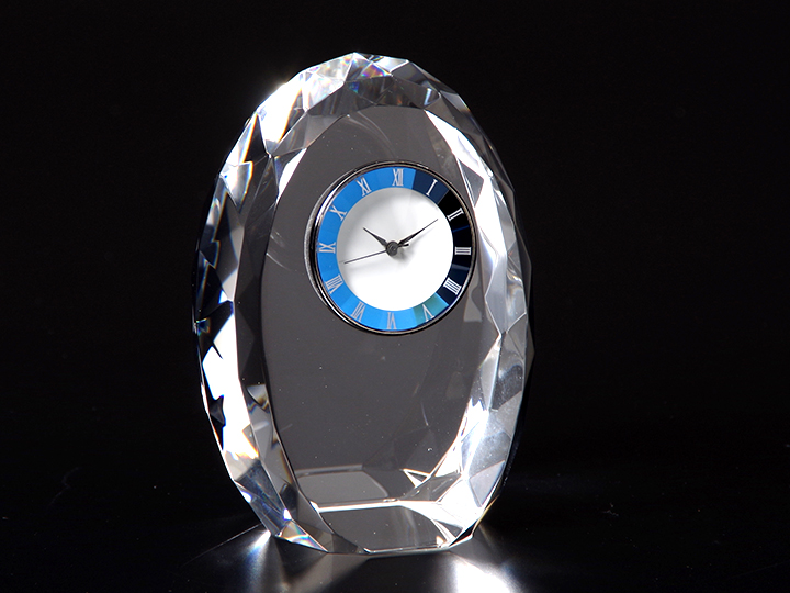 【クリスタルガラス表彰記念品】クリスタル時計オーナメント<br />COWC-80x60-BLUE<br />￥12,500