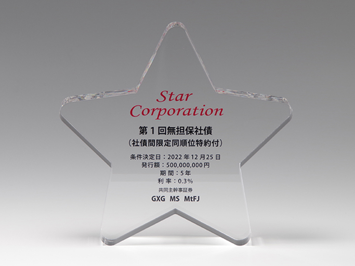 【クリスタルガラス表彰記念品】アクリル製  ツームストーン・スター<br />AS-TS-Star<br />￥10,000