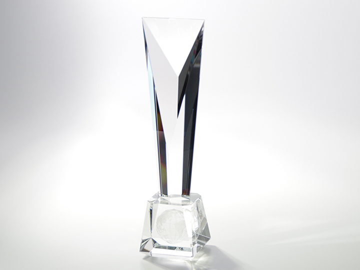 【クリスタルガラス記念品】3D地球儀入り クリスタル・トロフィー・トップアチーブ 特大　CTOH-300×80-G