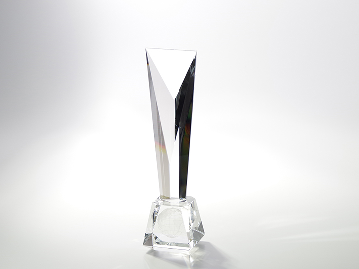 【クリスタルガラス記念品】3D地球儀入り クリスタル・トロフィー・トップアチーブ 大　CTOH-260×70-G
