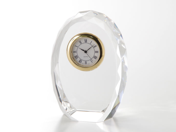 【クリスタルガラス記念品】クリスタル時計オーナメント　金時計　COWC-80×60