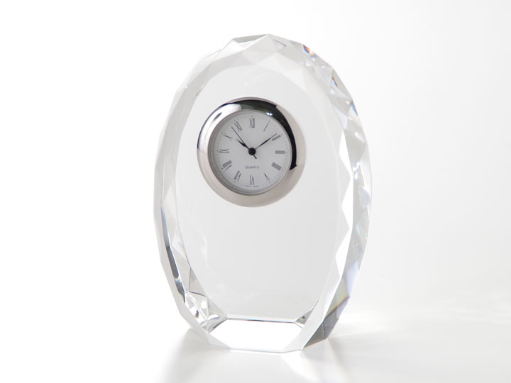 【クリスタルガラス記念品】クリスタル時計オーナメント　銀時計　COWC-80×60-S
